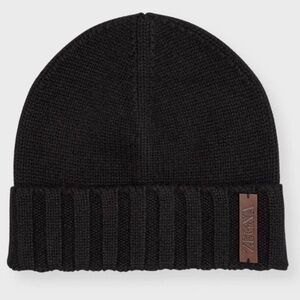 NWT: ZEGNA Men's Leather-Logo 100% Cashmere Beanie Hat